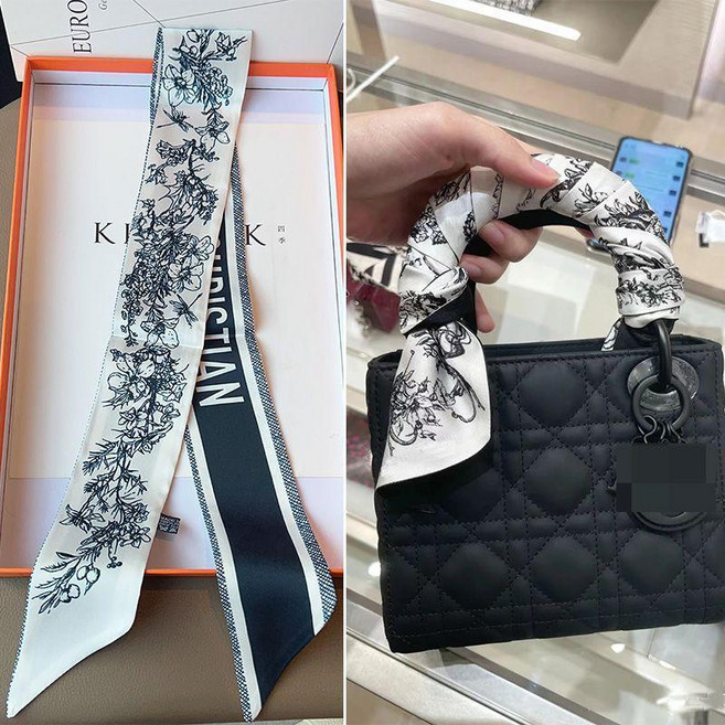優選 千鳥格綁包絲巾手柄細窄絲帶髮帶裝飾飄帶小領巾女士長條絲巾 副廠商品