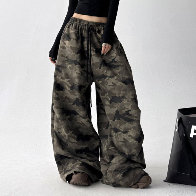 쁘띠꼬모 여성 와이드 팬츠 밴딩 카모플라주 캐주얼 루즈핏 스트릿룩 데일리 팬츠 GX5020546