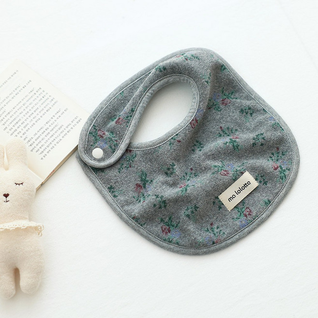 마롤로뜨 테리 원형 아기 턱받이 양면 2겹, 1개, 1개입, 그레이플라워_테리원형턱받이