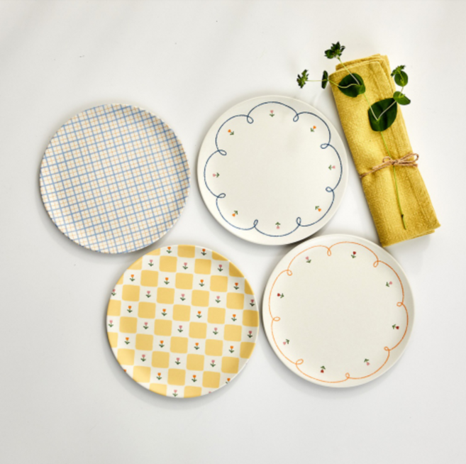 모던하우스 L 패턴 뱀부파이버 원형 접시 세트 봄 20 x 20 x 1.6 cm, 1세트, 접시4종, 혼합색상