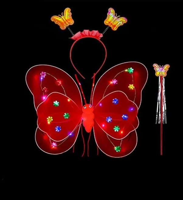 빛나는 날개 깜박이는 나비 스커트 조명 세트 LED 어른 코스튬 소품 소녀 천사 2-8 부활절 발렌타인 데이, 15 red-3pcs