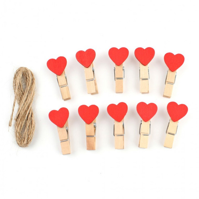 유유성안 벽 폴라로이드 노끈 사진걸이 집게, 하트 노끈사진집게 세트, 1개