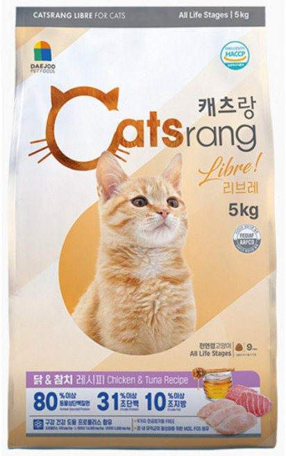 캐츠랑 고양이 리브레 올라이프 건식사료, 닭+참치, 5kg, 3개