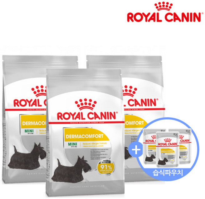 로얄캐닌 미니 더마콤포트 1kg 3팩+습식파우치 85g 3개 증정