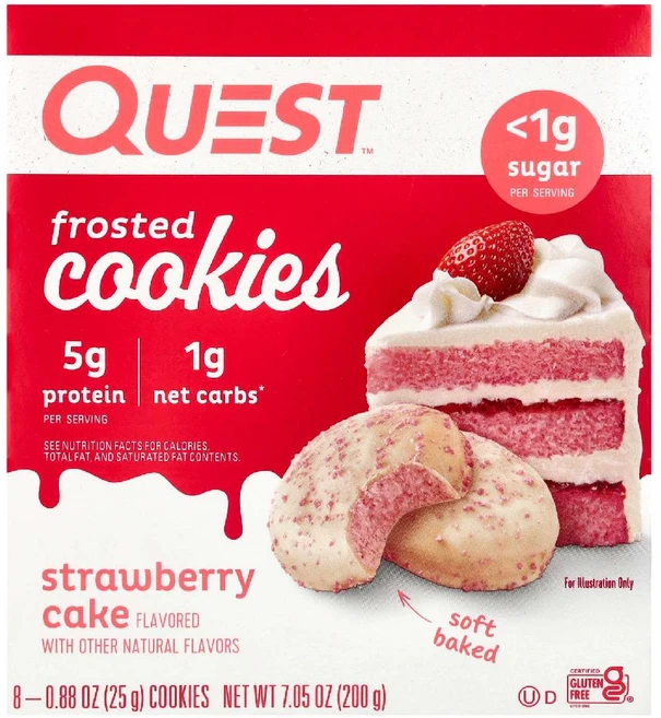 퀘스트 뉴트리션 프로스티드 쿠키 딸기 케이크 8개 (개당 25g), 25g - 쿠팡