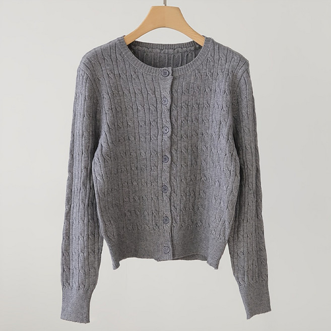 제니트 여성 기본핏 라운드넥 세로 꽈배기 데일리 니트 가디건 아유꽈가디건