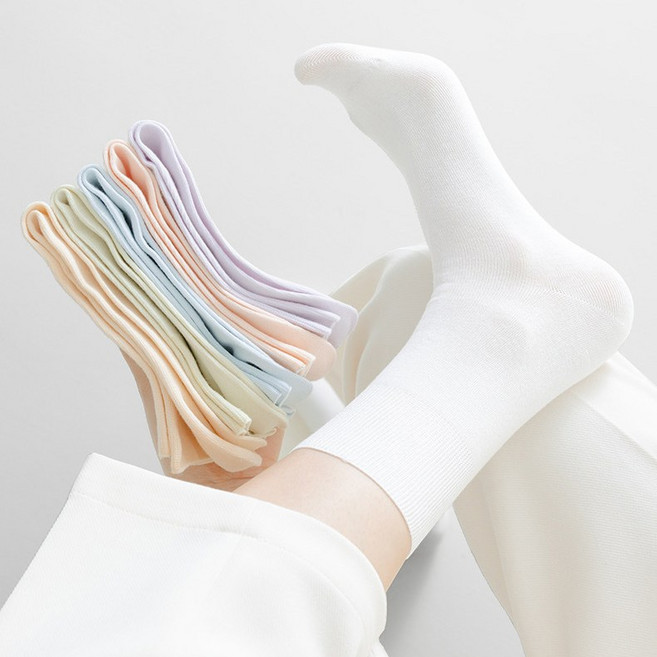 여름에도 산뜻한 여성 무압박 순면 무봉제 중목 갑종 양말 5켤레 세트