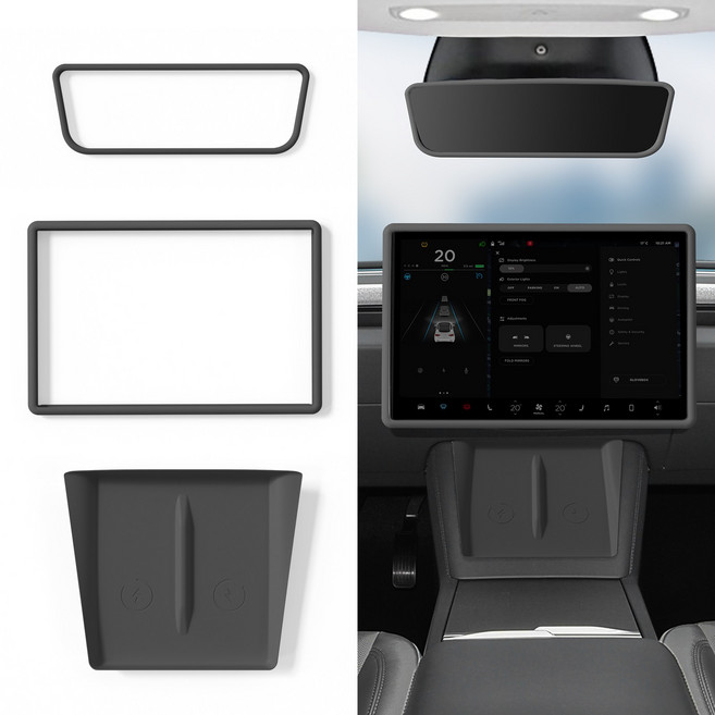 Vihimai 테슬라 모델Y주니퍼/모델3하이랜드 전용 무선 충전 실리콘 패드 화면 실리콘 보호 케이스 후미경 실리콘 보호 케이스 . 중앙 제어 실리콘 보호 장식 세트., 모델3하이랜드/2025모델Y 주니퍼, 검정색