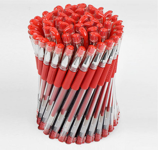 中性筆 0.5mm 原子筆 圓珠筆 水性筆 辦公書寫用筆 紅藍色, 紅色,15支筆（超值裝）, 1個