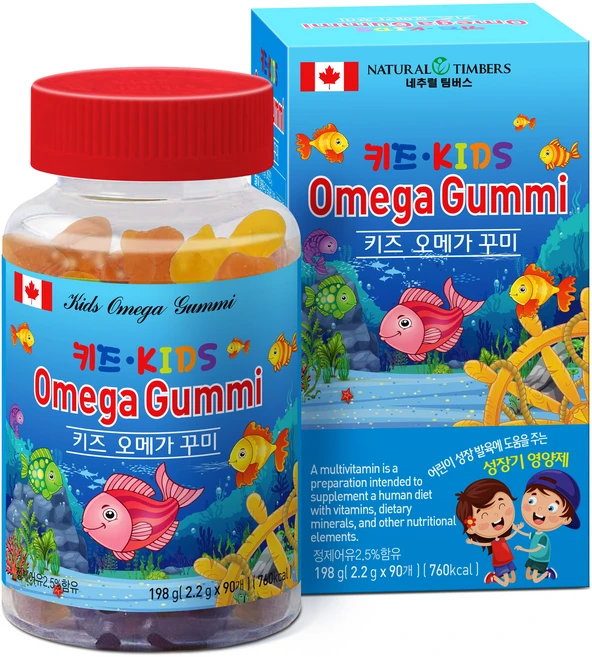 [네추럴 팀버스] 캐나다직수입 어린이 영양보충제 키즈 오메가 꾸미 KIDS Omega Gummy 1병, 1개, 90정 - 쿠팡