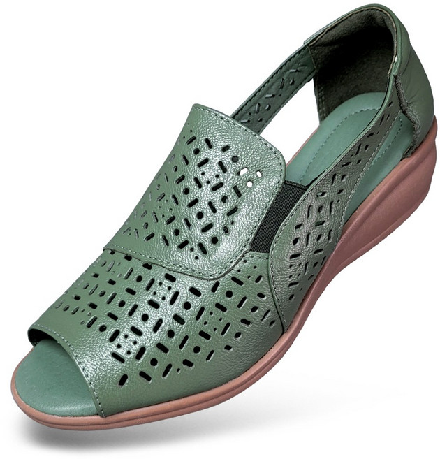 마마슈 여성 샌들 천연가죽 펀칭 5cm 웨지통굽 쿠션 S38SD