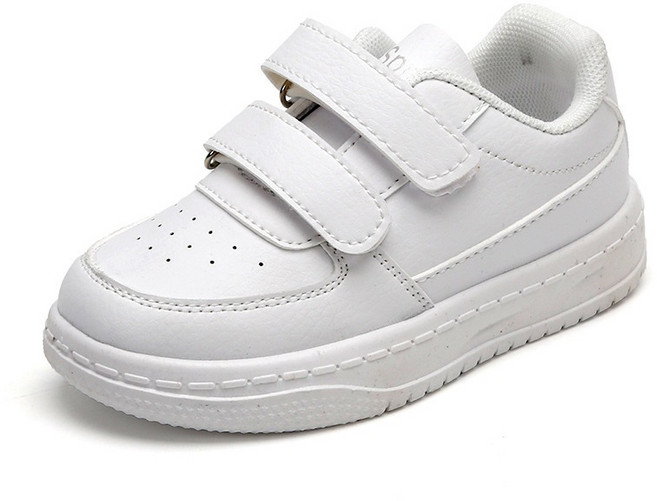 Annie 兒童魔術貼小白鞋，兒童運動鞋，透氣休閒板鞋