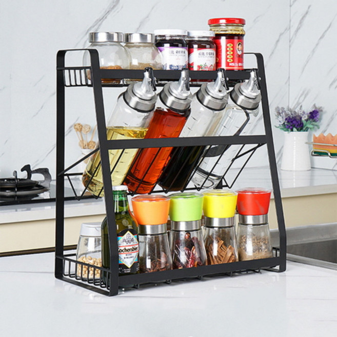 무타공마켓 무볼트 3단 슬라이딩 양념통선반, 1단 슬라이딩