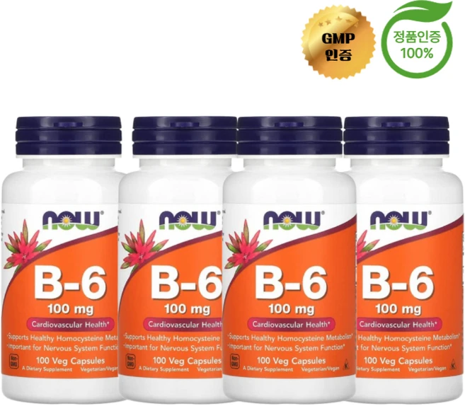 2+2 나우 푸드 비타민B6 100mg 베지 캡슐 100정, 4개 - 쿠팡