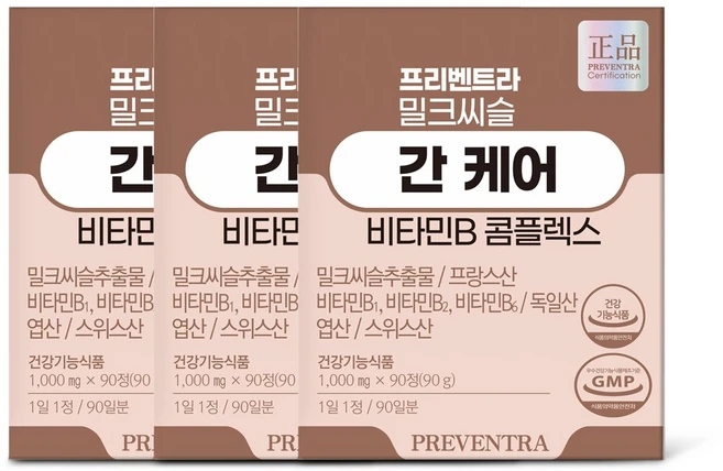 (핫딜/유통기한 26.08.21) 프리벤트라 밀크씨슬 간케어 비타민B 콤플렉스 3개월분 / 무첨가물 무부형제 프랑스산 밀크씨슬, 3개, 90정 - 쿠팡