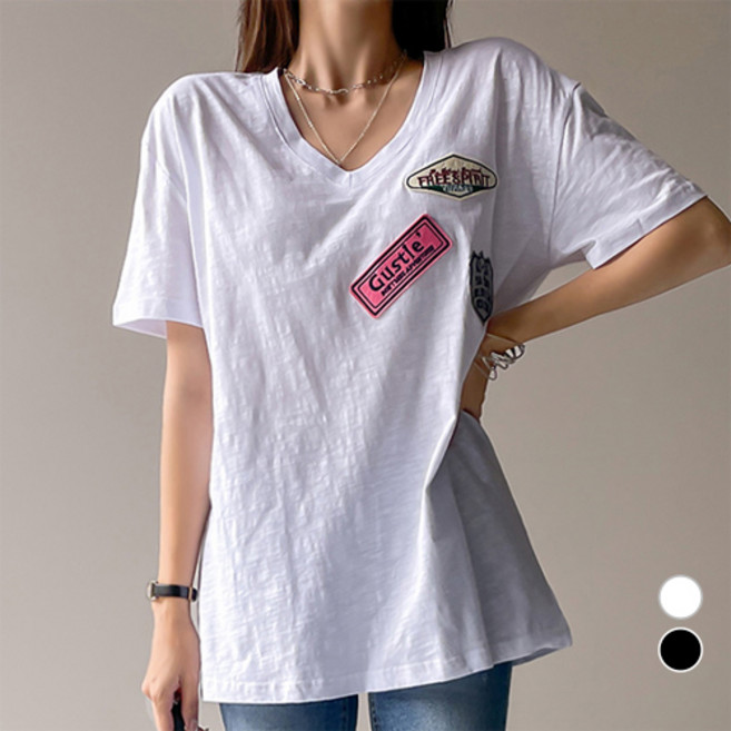 나크21 와펜 포인트 V넥 슬라브 티셔츠 NK12 T 56