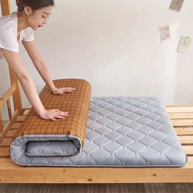 학생 매트리스 싱글 매트리스 접이식 쿠션 가정용 매트리스 2인용 두꺼운 매트리스 매트리스 매트리스 바닥판, 0.9m * 2.0m [위아래로], 등나무 매트 AB 표면 [수은 애쉬]