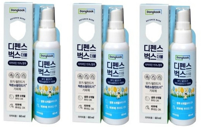 동국) 디펜스 벅스 더블 60ml x 3팩 모기 털진드기 기피제, 3개