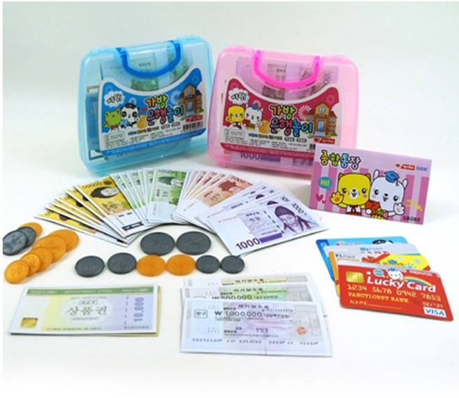 팬시로비 2000 가방 은행놀이 역할놀이 장난감동전, 블루, 1개