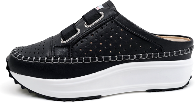 순이의신발장 소가죽 키높이 펀칭 발편한 통굽 뮬 블로퍼 쿠션 여성 여름 슬리퍼 5cm