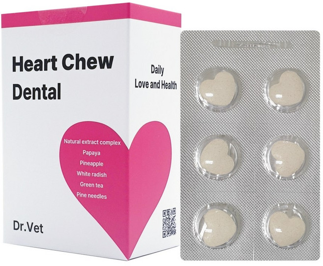 닥터벳 하트츄 덴탈 맛있게 씹어먹는 강아지 고양이 잇몸 구강 영양제 치석 입냄새 제거, 30정, 구강/치석관리+장건강, 1개