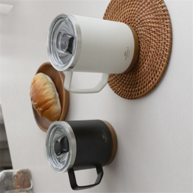 스텐머그컵 사무실 보온머그컵 우드보냉텀블러, 530ml, 블랙, 1개