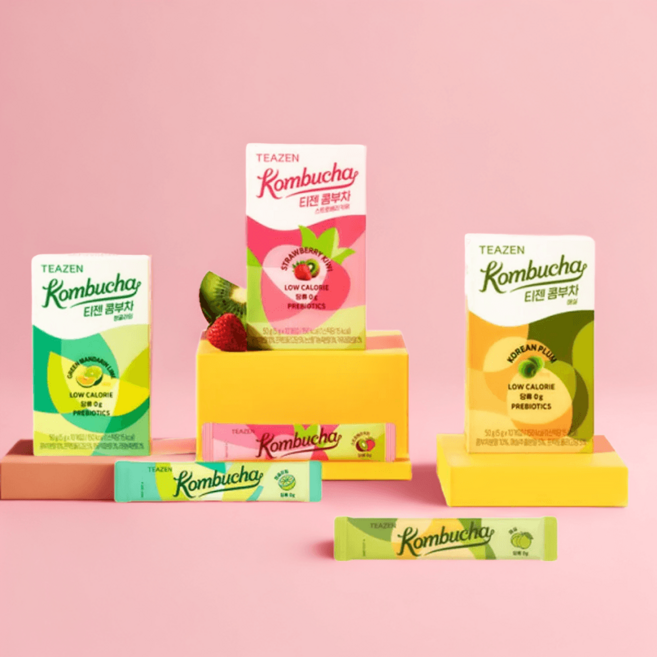 티젠 콤부차 4가지맛 혼합 40스틱 매실 스트로베리키위 청귤라임 라즈베리 저칼로리 탄산대체음료, 4개, 10개입, 5g