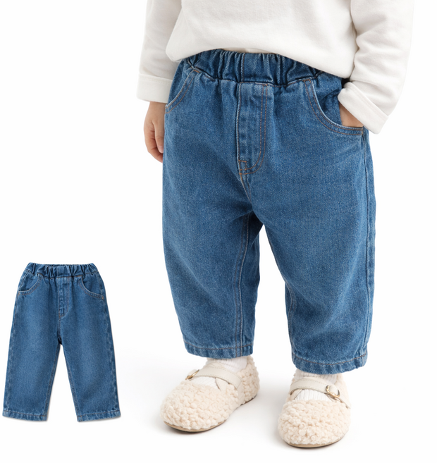 유아동 데님팬츠 남아 여아 청바지 키즈 일자핏 데일리룩 밴딩 누구나데님배기팬츠