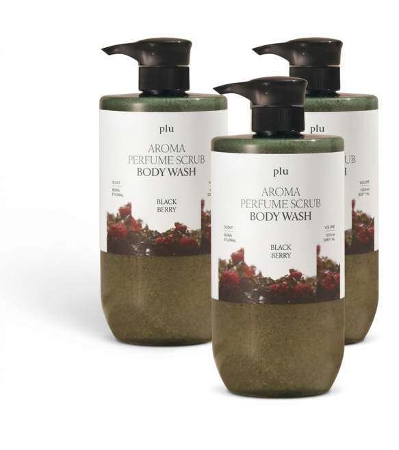 플루 아로마 퍼퓸 스크럽 바디워시 블랙베리, 1L, 3개