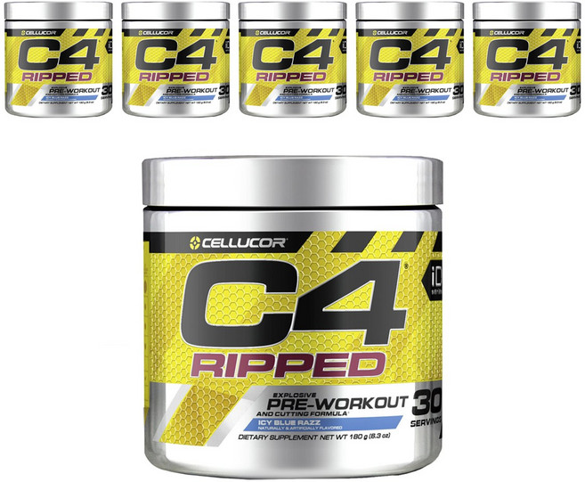 CELLUCOR C4 Ripped增肌健身蛋白粉 Ice Blue Razz款, 6罐, 180克