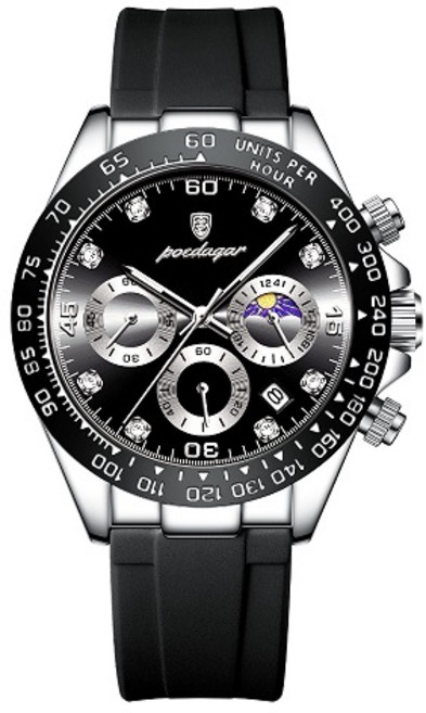 포스워백 남자 가죽 손목 시계 소가죽 밴드 크로노그래프