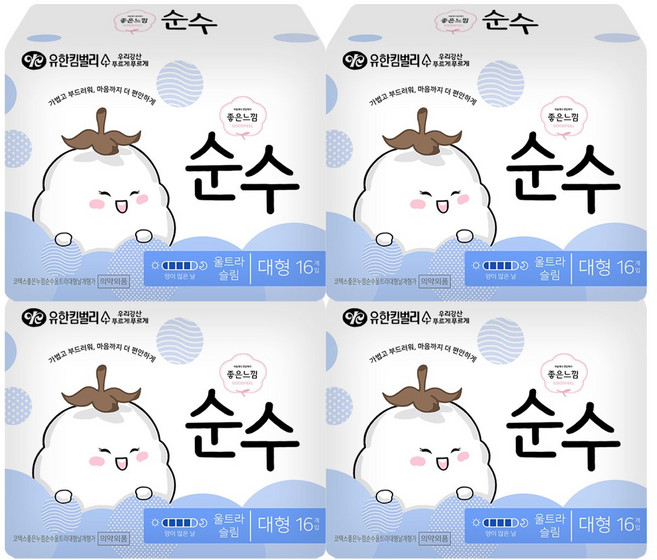 좋은느낌 순수 울트라 슬림 생리대 날개형, 대형, 16개입, 4개