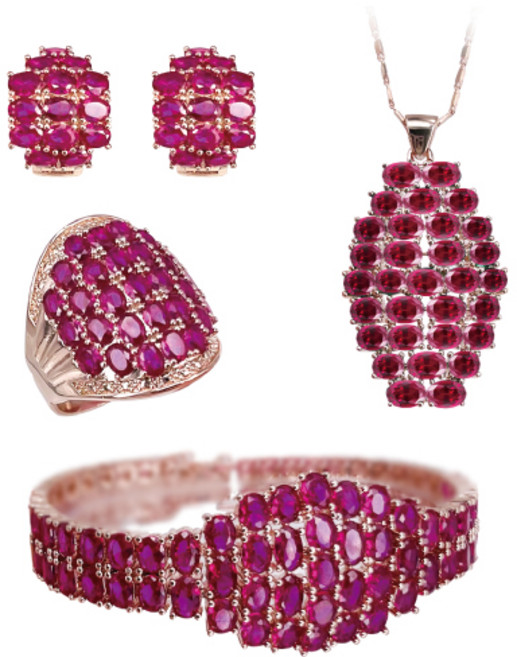[혜성주얼리] 플라비아 피죤 레드 루비 반지 팔찌 귀걸이 목걸이 4종