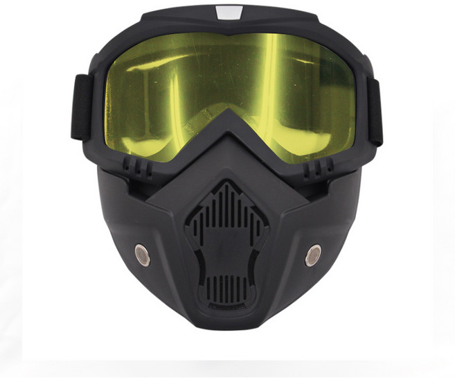 오토바이 라이더 페이스 안면보호 방풍 고글 마스크, 검정 + 옐로우, 1개