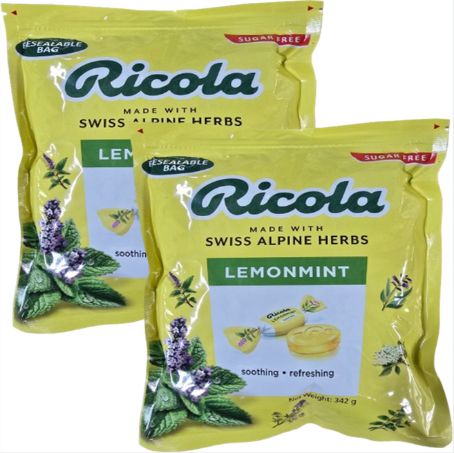 무설탕 스위스 허브캔디 리콜라 레몬민트, 342g, 2개