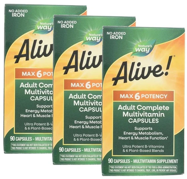 네이처스웨이 얼라이브 맥스6 포텐시 멀티비타민 캡슐 Nature's Way Alive Max6 Potency Multivitamin, 90정, 3개 - 쿠팡