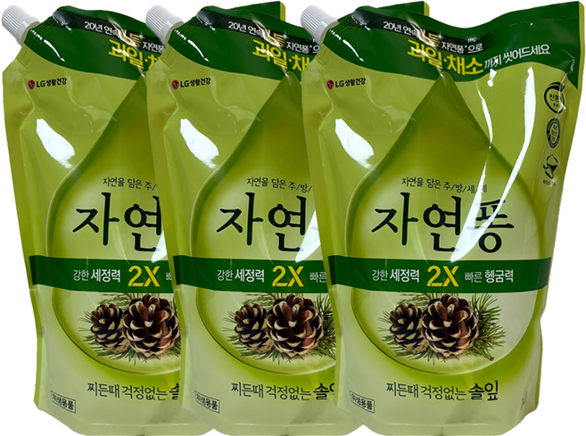자연퐁 찌든때 걱정없는 솔잎 주방세제 파우치형, 1.4L, 3개
