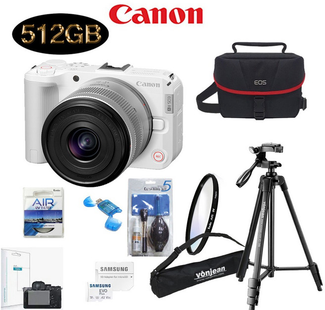 CANON EOS R50 V(화이트) 14-30mm KIT+512G+정품가방+삼각대+KENKO AIR UV 필터+크리닝킷+LCD필름+리더기 고용량 브이로그 풀패키지