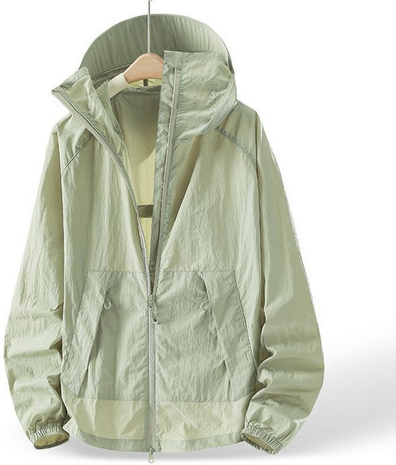 AOKADA 남녀공용 쿨링 아이스 후드 집업 자외선차단 바람막이 냉감 윈드브레이커, 그린