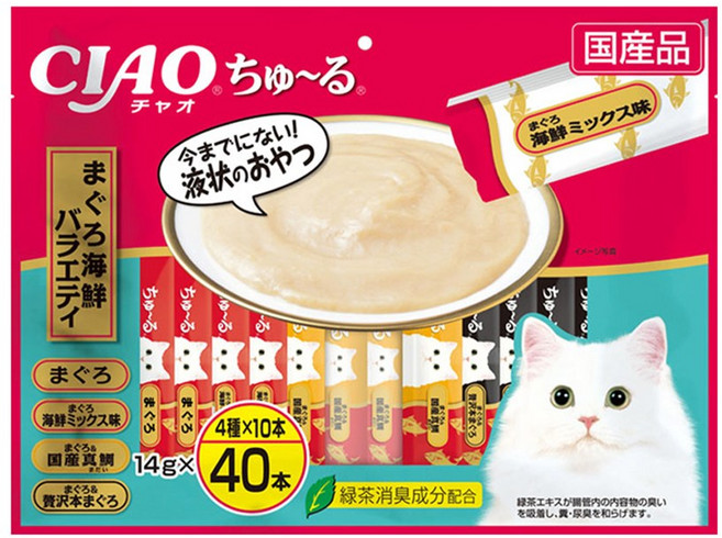 이나바 고양이 챠오츄르 버라이어티 간식, 혼합맛(참치/해산물), 560g, 1개