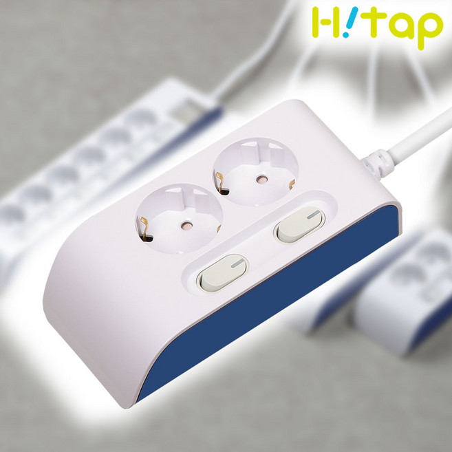 현대일렉트릭 하이탭 2구 개별스위치 멀티탭 2800W 국내생산, 1.5m, 화이트+네이비, 1개