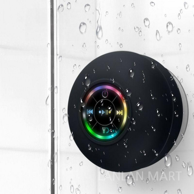 욕실 스피커 블루투스 방수 흡입 샤워 휴대용 무선 욕실스피커 LED 조명, 블랙, 공식 표준