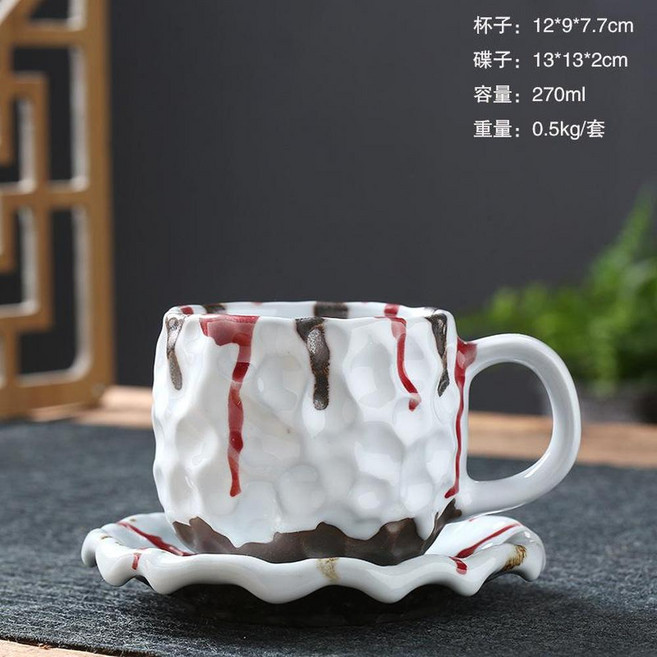 復古窯變馬克杯 志野燒咖啡杯, 志野燒咖啡杯碟組合 - 月白, 1套
