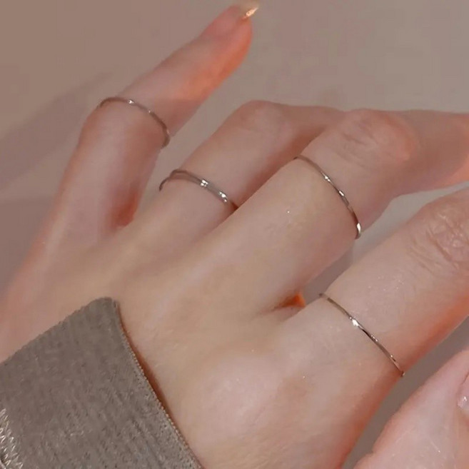루나펄 1mm 슬림 레이어드 반지 5종 세트 티타늄 스틸 골드 실버