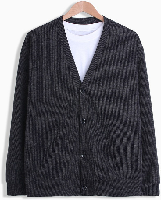 더베이직샵 세미오버 골지 솔리드 브이넥 베이직 니트 기본 가디건