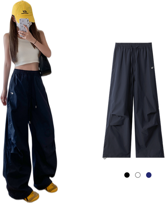 무니유유 자수 바스락 가고 시원한 방수 가벼운 투웨이 조거/와이드 밴딩 팬츠