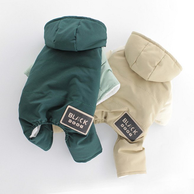 톰앤토미e 강아지 겨울옷 라벨 포인트 가벼운 올인원 패딩 점퍼, 그린, 1개