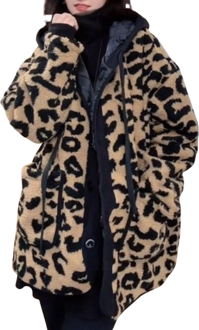 뽀글이 호피 자켓 누빔 점퍼 빅사이즈 후드 레오파드 퀼팅 라인