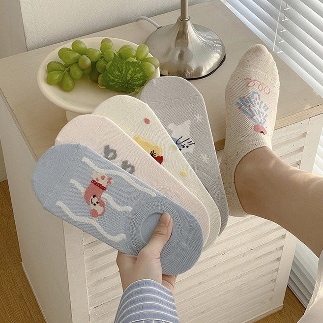 여자 여름 스니커즈 양말 메쉬 멍멍이 리본 덧신양말 5켤레 세트