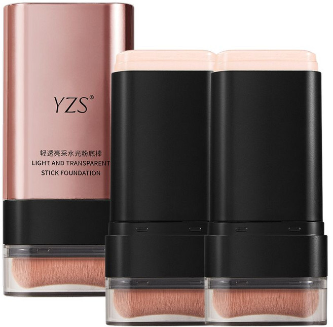 YZS 雙頭絲絨刷粉底棒, 自然色, 2個